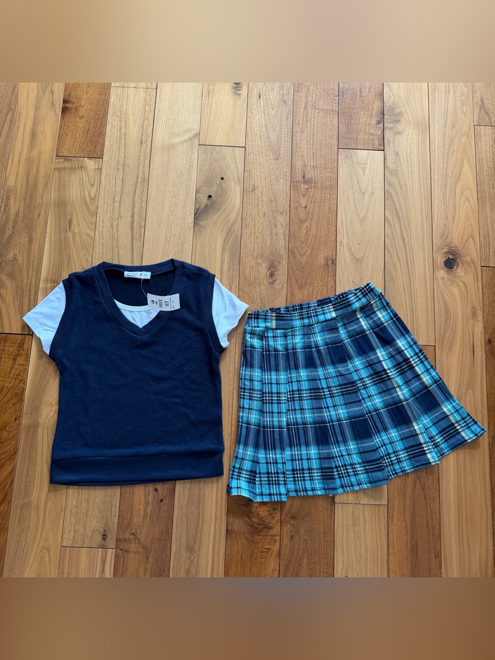 Beautees Big Girls' 2 Piece Vest Plaid Skirt Set Size 7/8 in Teal NWT